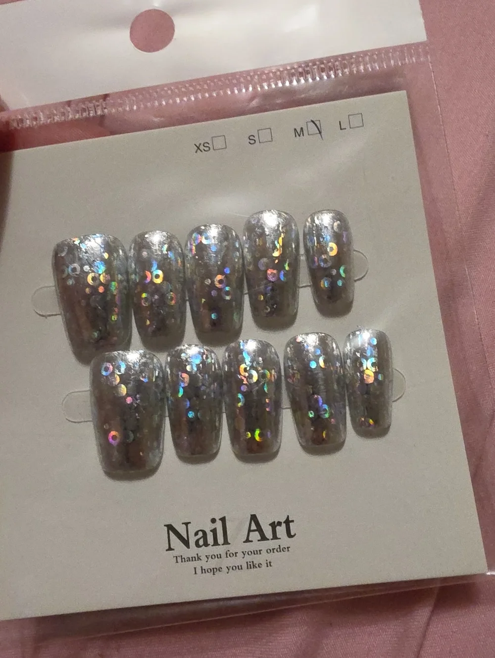 Nail Art Holographic Sequin Press-On Nails - Silver